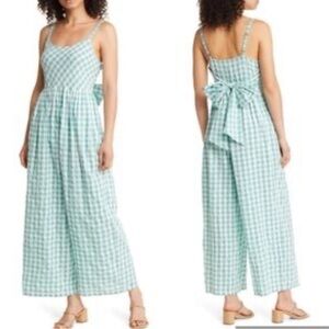 Nordstrom Green Wasabi Gingham Tie back Jumpsuit